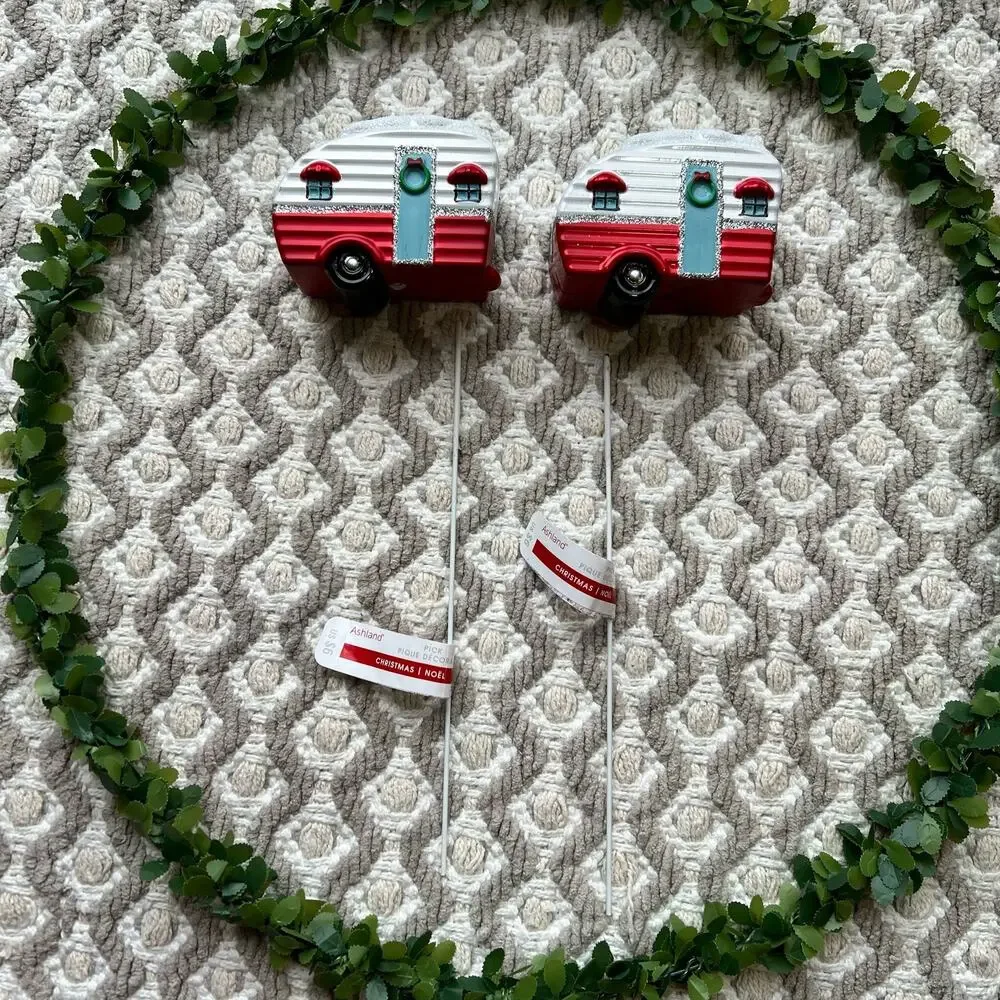 NEW Michaels Christmas Glitter Camper Trailer Wreath Floral Picks Set of 7